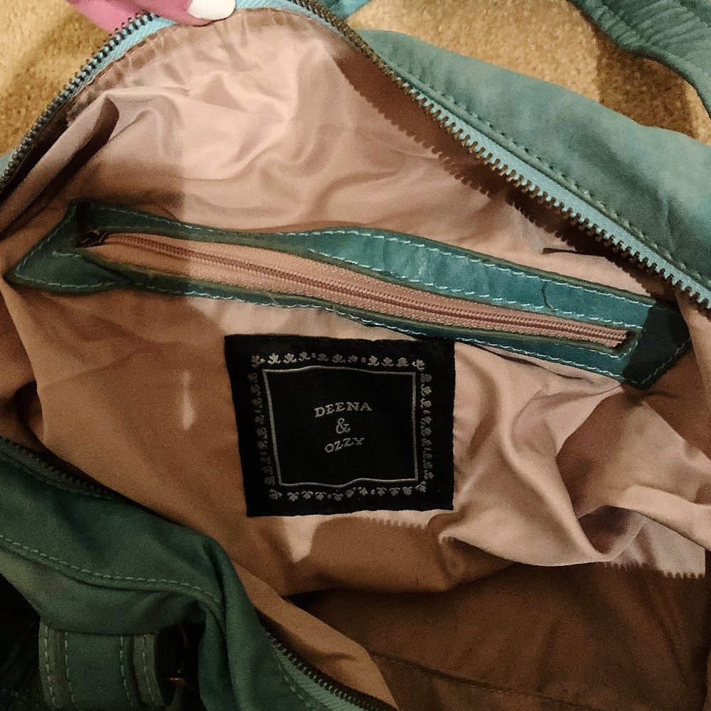 Deena & Ozzy Blue Leather Satchel/Duffle Bag